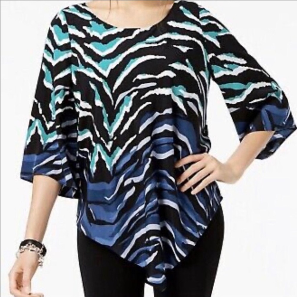 ALFANI INDIGO PALM PLUS SIZE ZEBRA TOP NWT